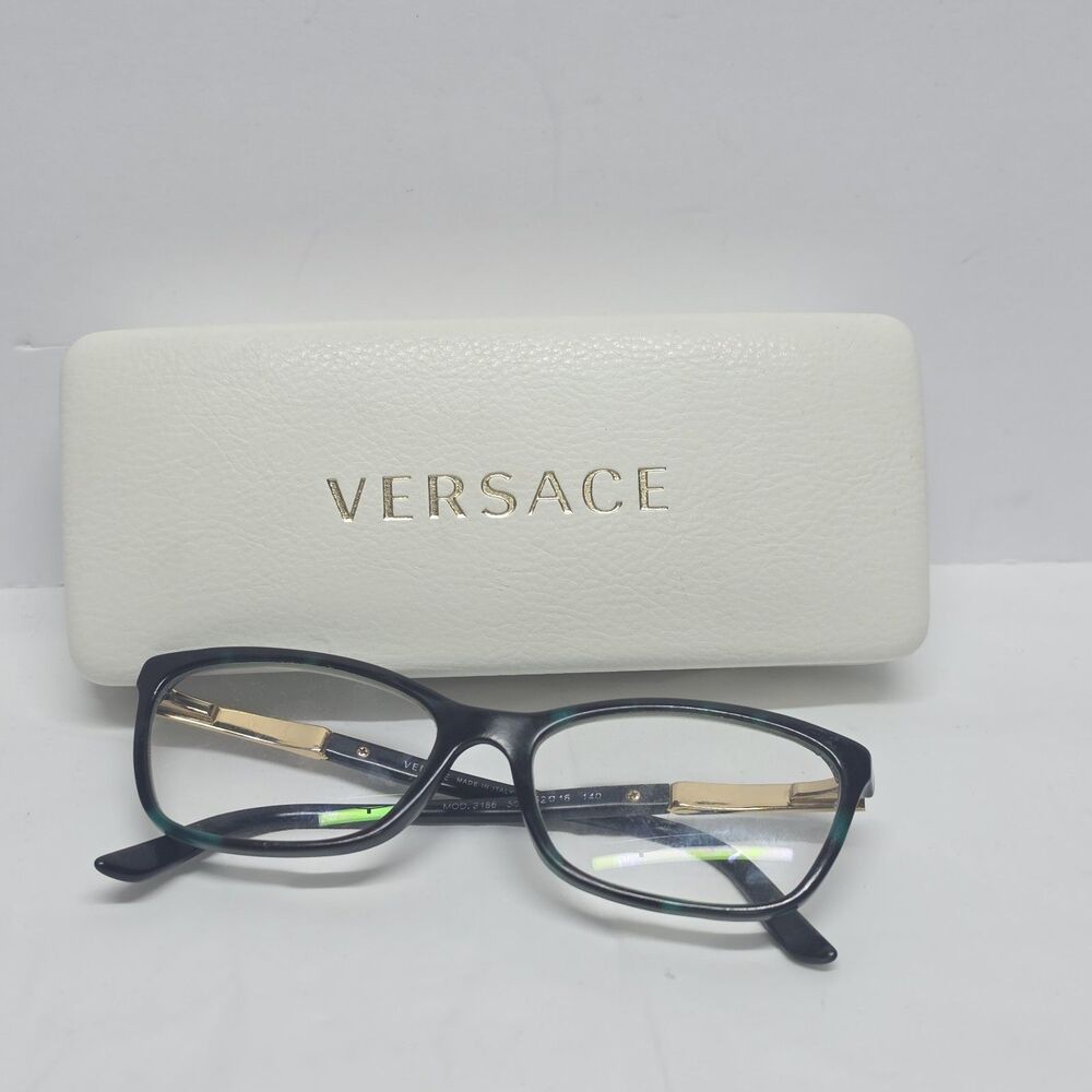 VERSACE Green Havana Cat Eye Eyeglasses Frames Only Italy VE 3186 5076